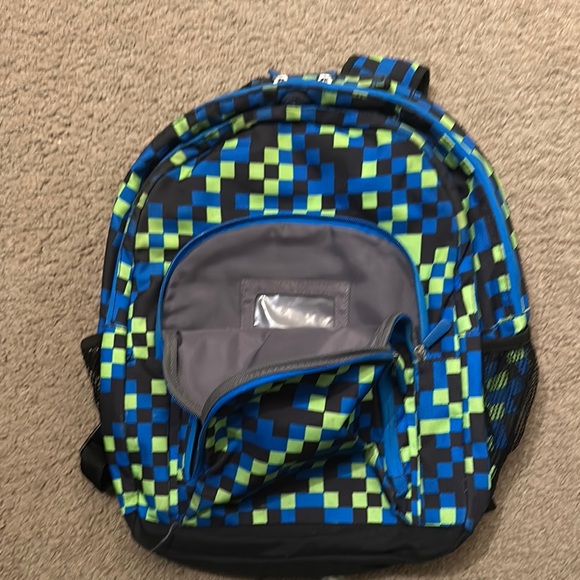 Pottery Barn Blue & Green Checkered Backpack One Size School Travel Bag - Picture 3 of 7